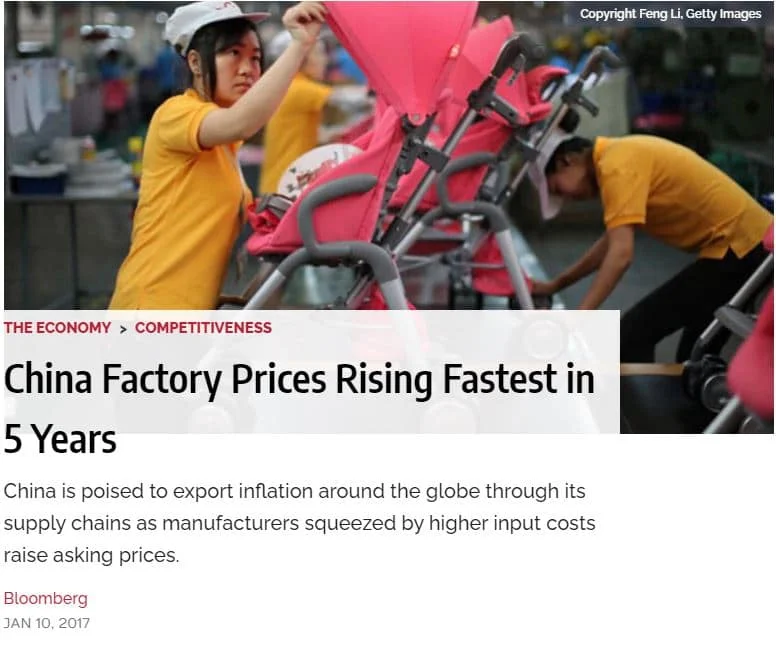 China Factory Prices Rising Fastest in 5 years