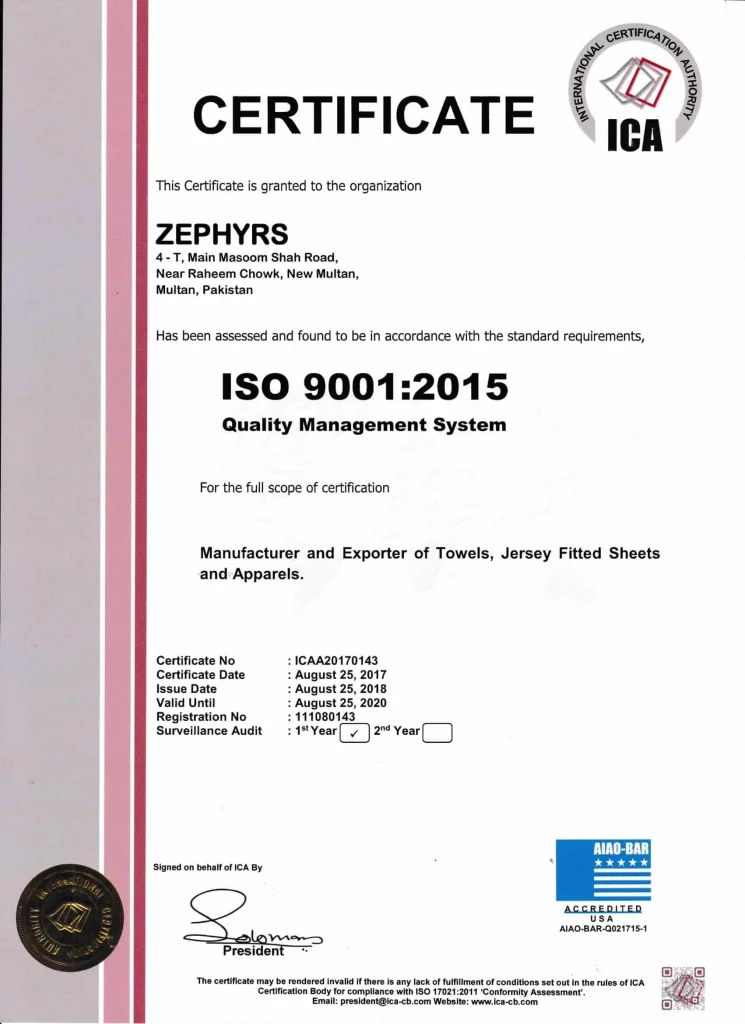 Zephyrs Textile ISO Certificate